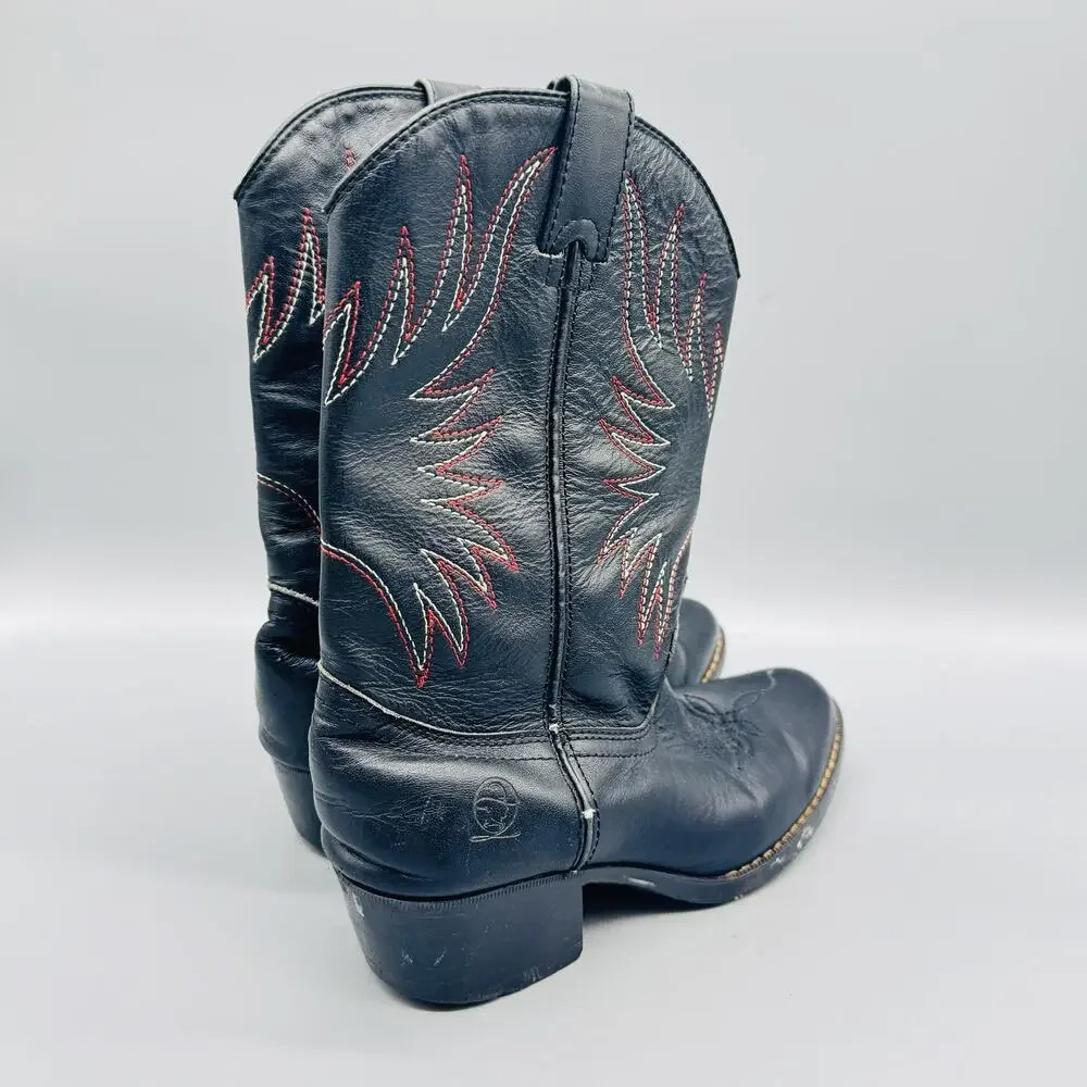 Durango Boots Boys 2.5Y Black Leather Western Cowboy Mid Calf Block Heel Shoes